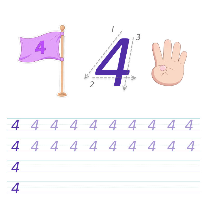数字与字母 4 描线练习