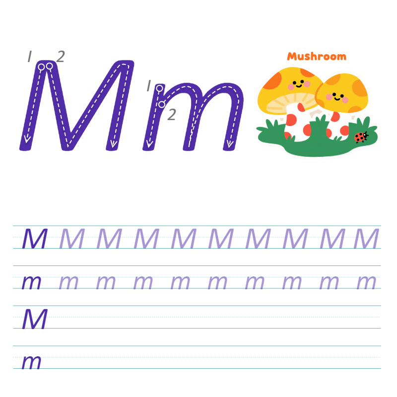 数字与字母 M 描线练习
