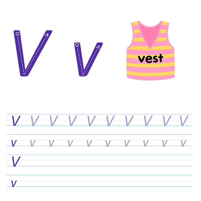 数字与字母 V 描线练习